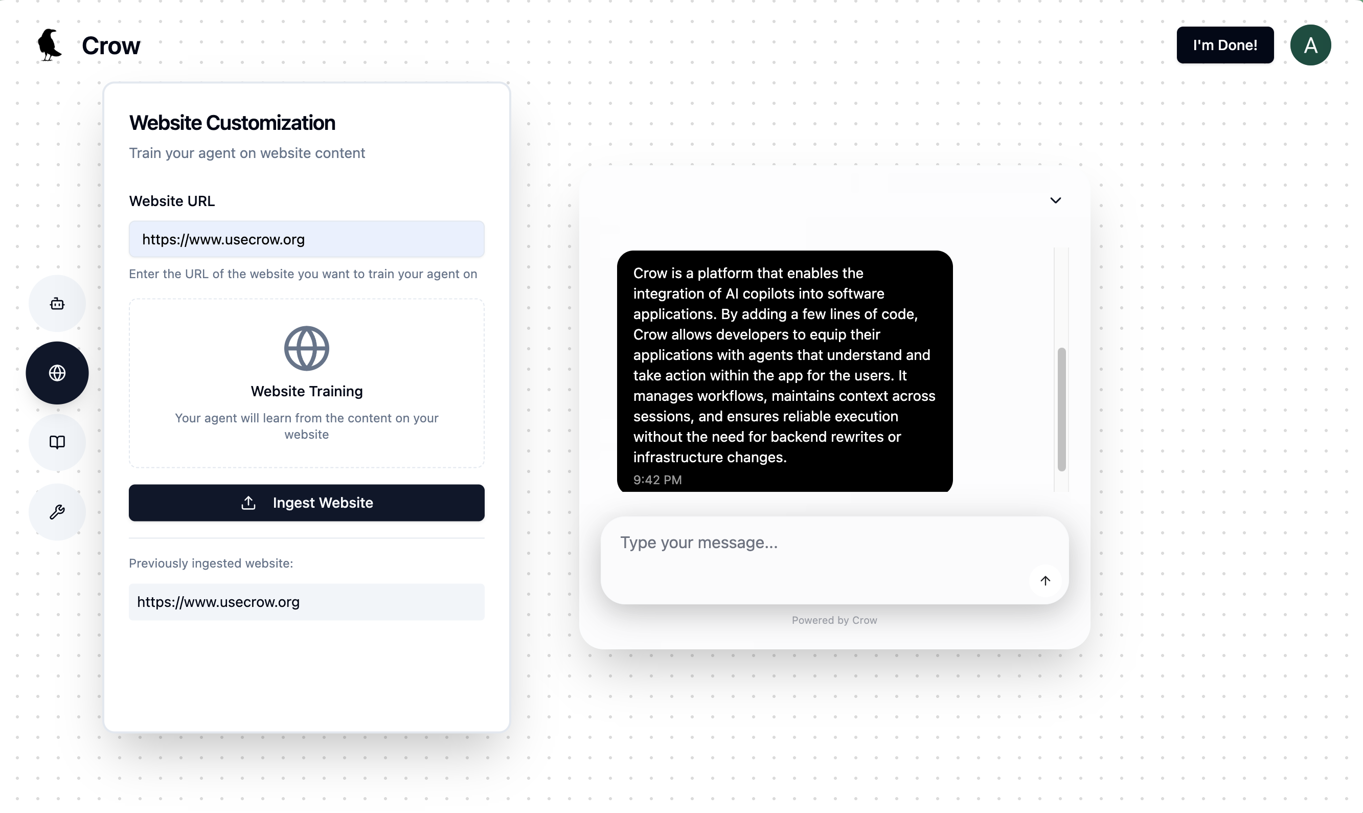 Step 2: Train your AI Agent on your Website